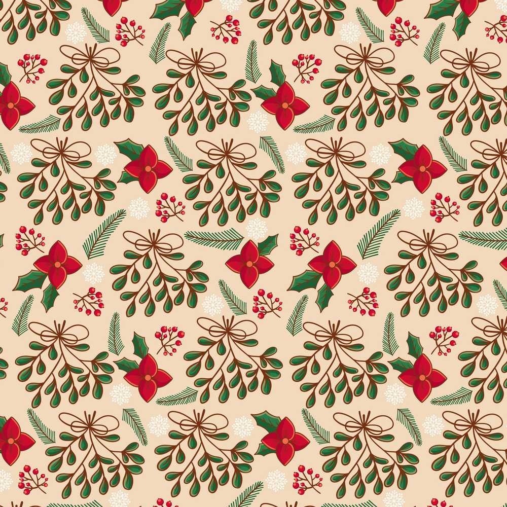 Festive Christmas Bows Holly Flowers Elegant Wildflower Pattern Botanical