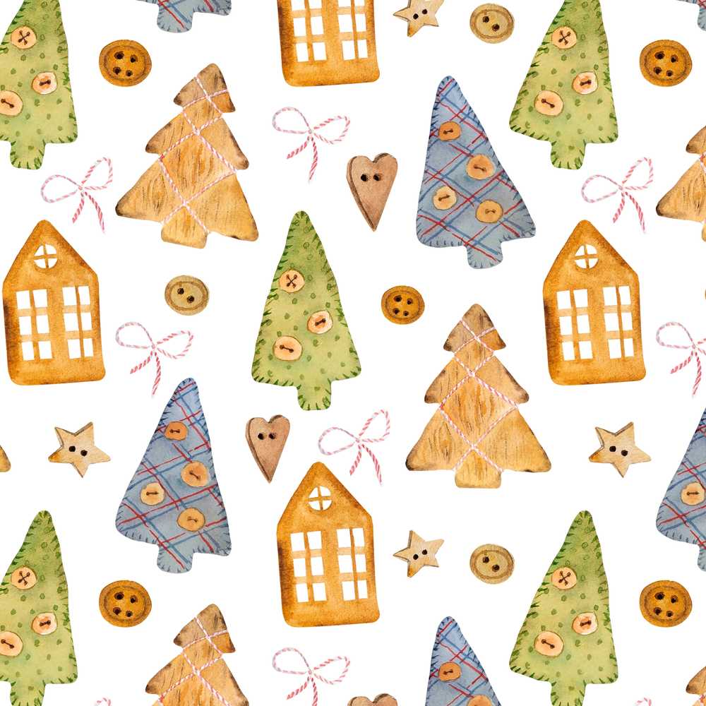 Rustic Christmas Cookies Trees Houses Buttons Festive Holiday