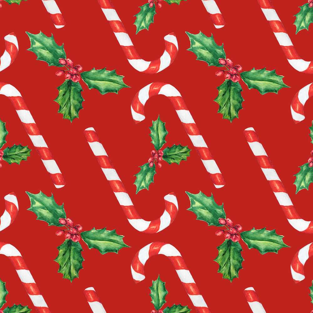 Festive Candy Cane Holly Red Background Holiday Seasonal
