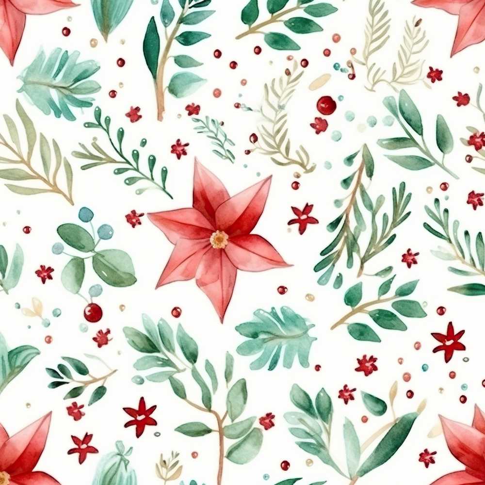 Delicate Christmas Poinsettia Leaves Botanical Watercolor Wildflower Pattern