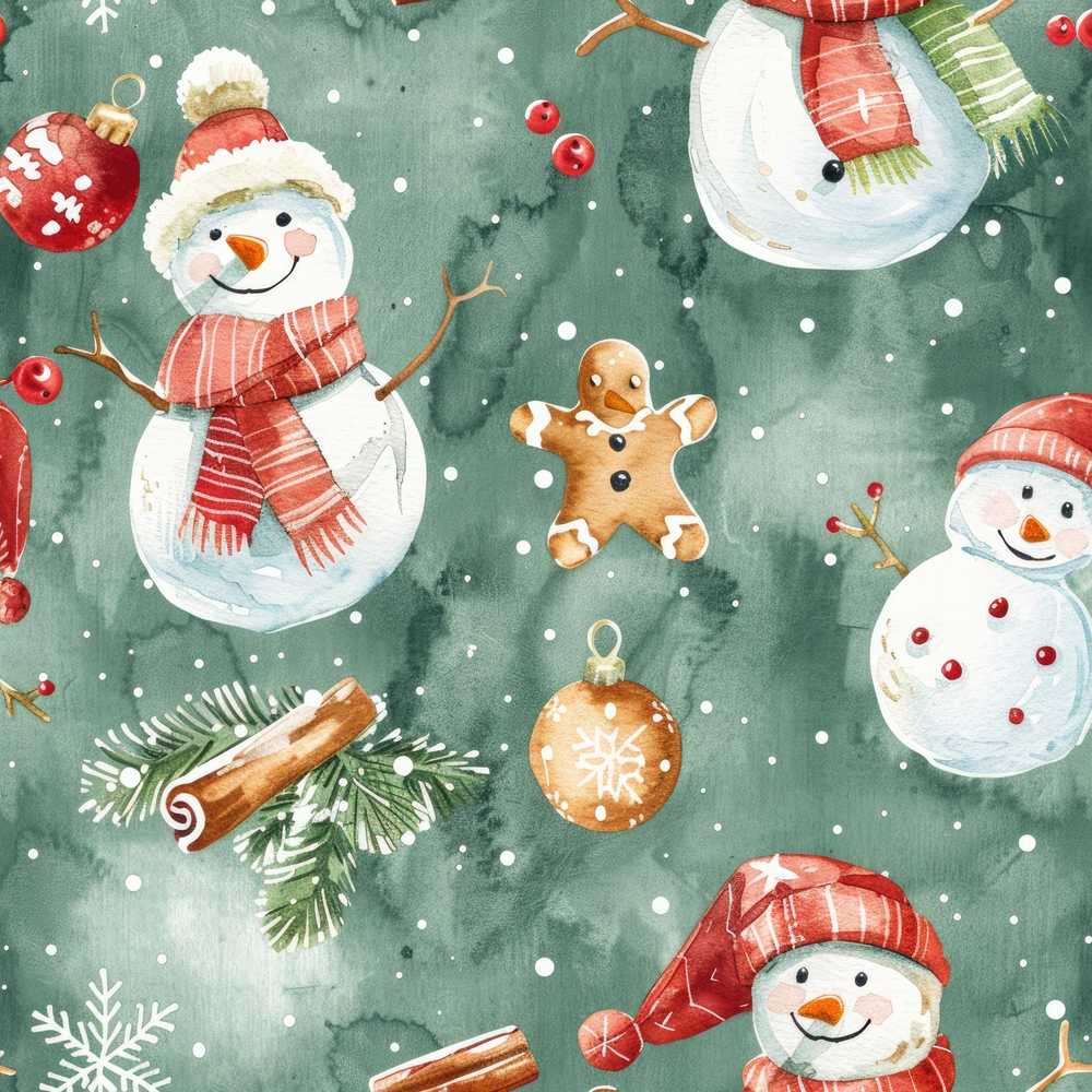 Cute Snowman Gingerbread Baubles Winter Watercolor Festive Holiday