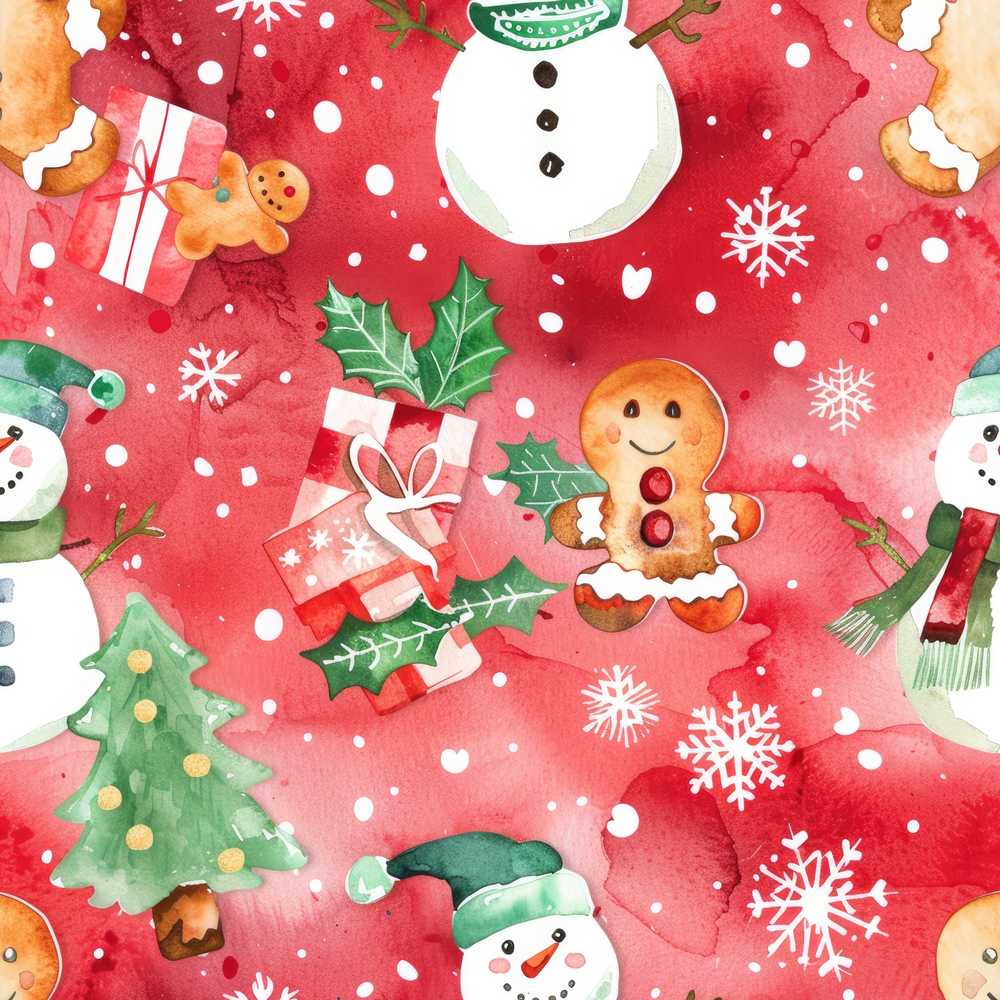 Festive Gingerbread Cookies Gifts Holly Snowflakes Watercolor Holiday