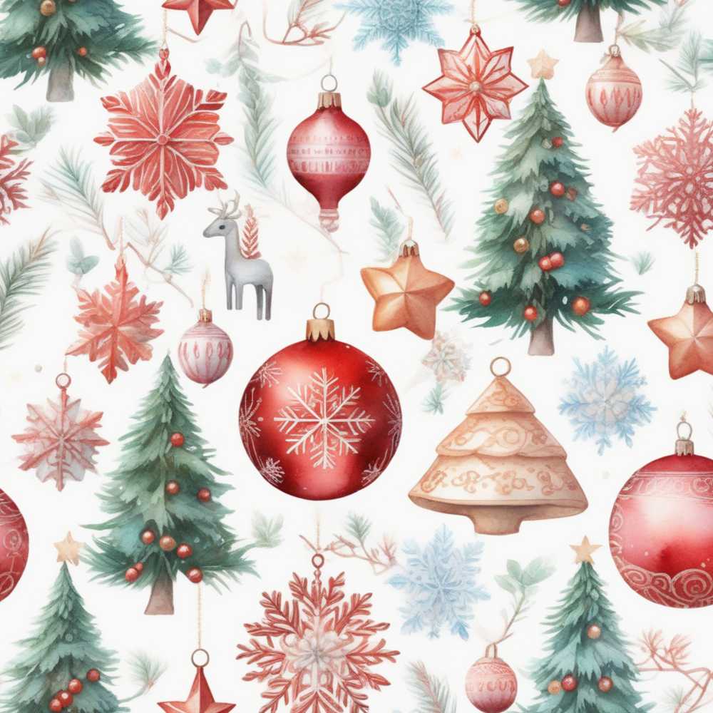 Watercolor Christmas Baubles Snowflakes Reindeer Tree Festive Holiday