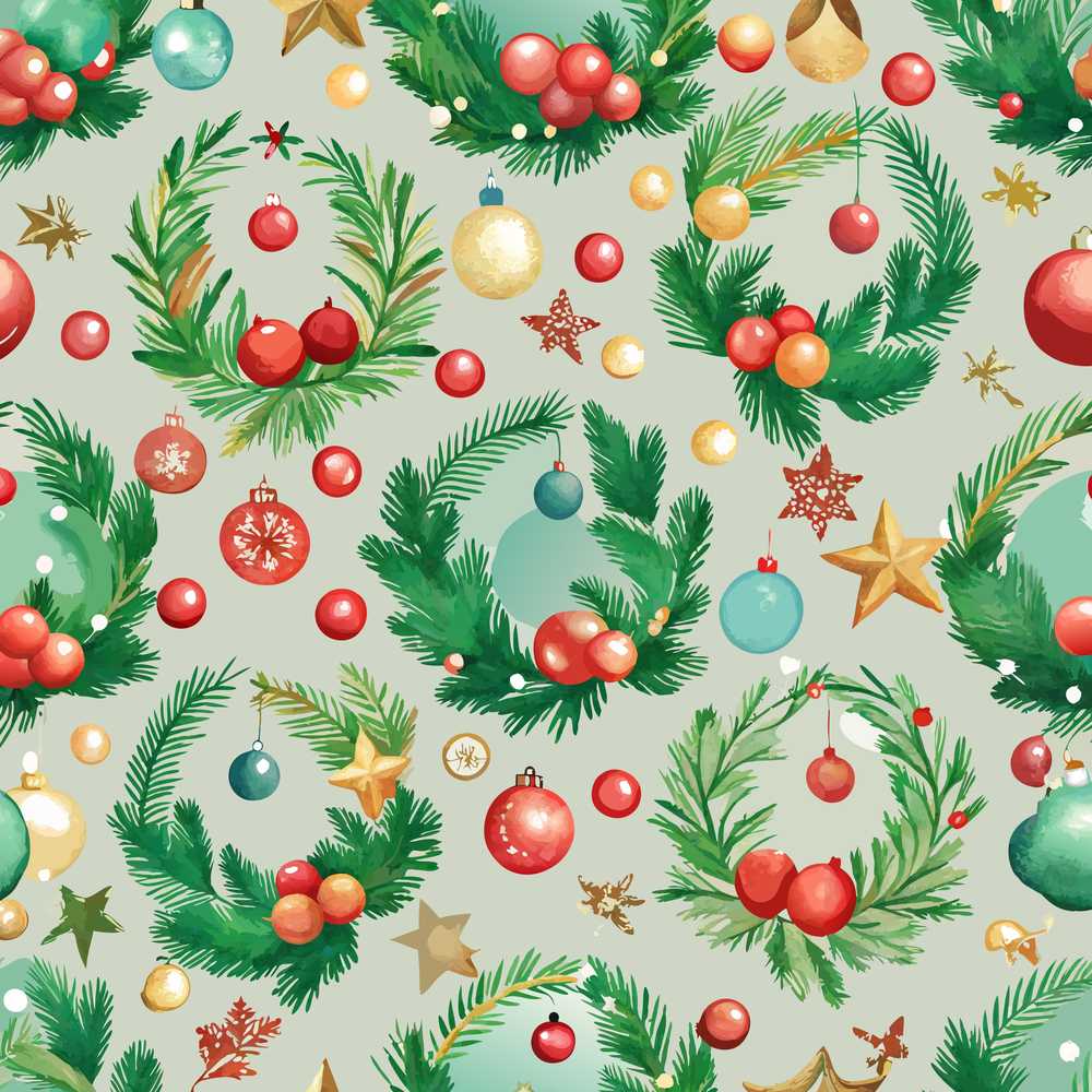 Watercolor Christmas Wreath Baubles Pine Branches Festive Holiday