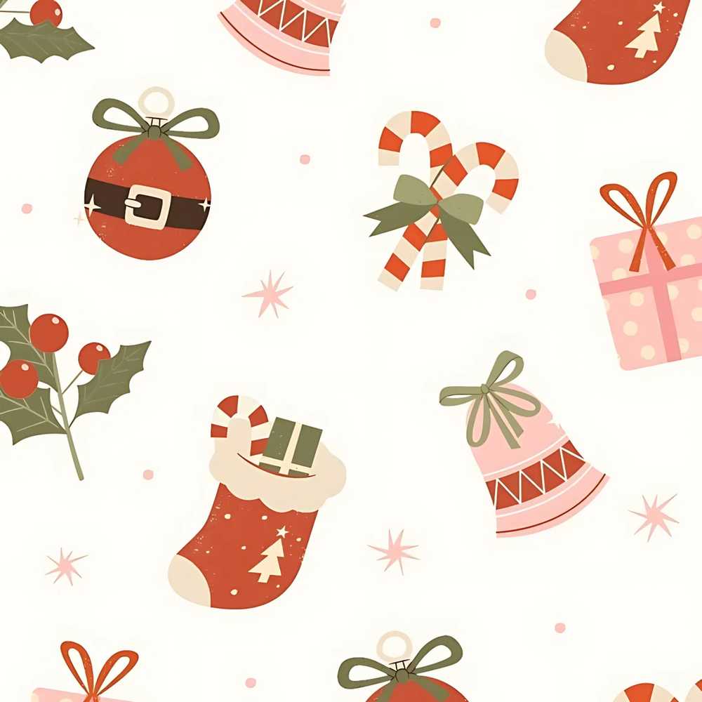 Cute Christmas Stocking Candy Cane Bells Festive Holiday