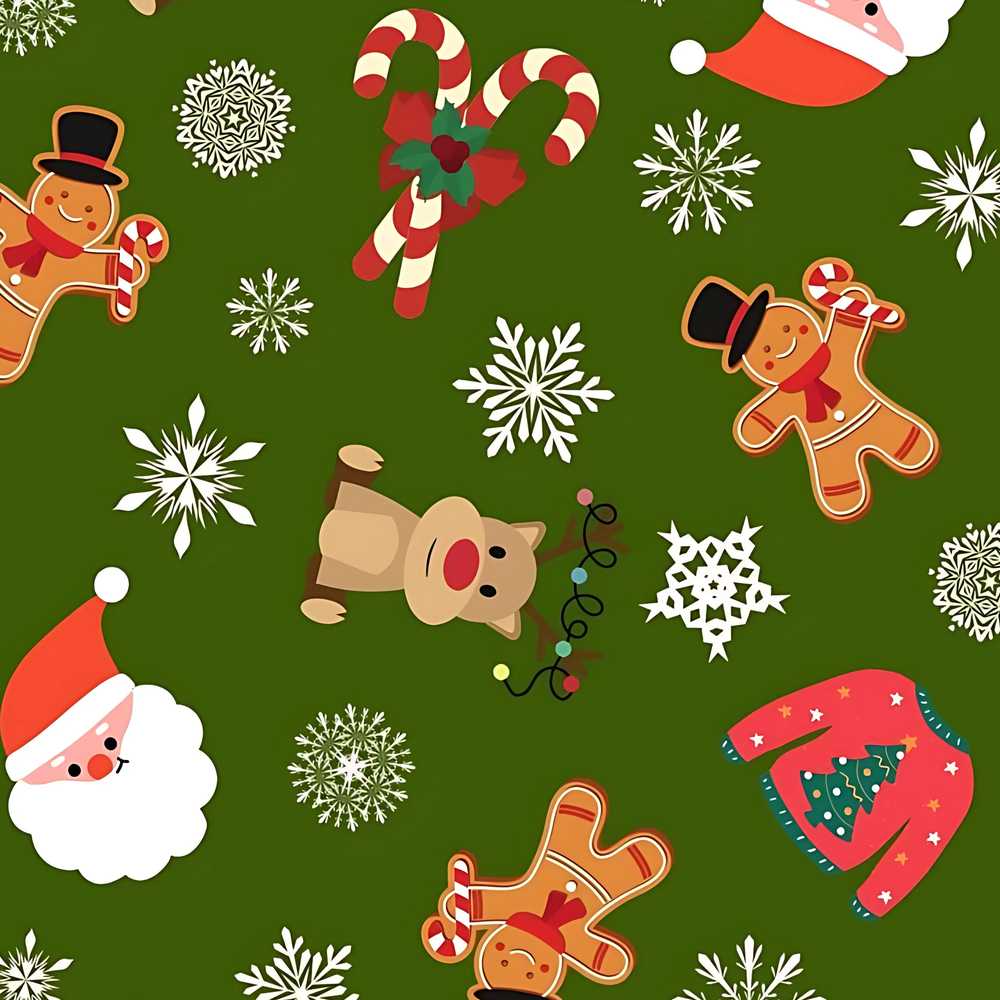 Cute Cartoon Reindeer Gingerbread Candy Cane Festive Holiday