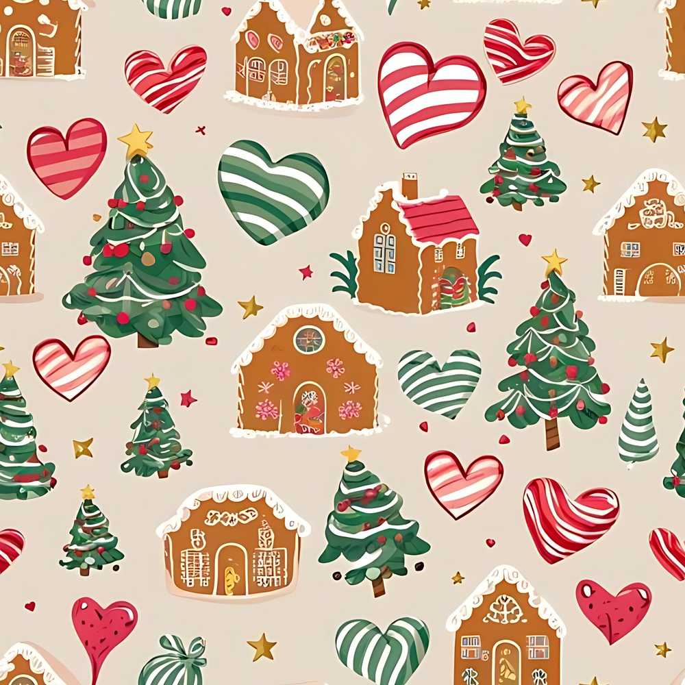 Cute Christmas Gingerbread Houses Hearts Trees Festive Holiday