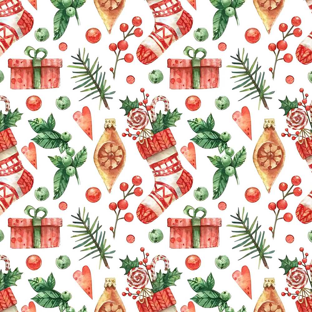 Cute Christmas Stocking Gifts Holly Leaves Wildflower Pattern Botanical