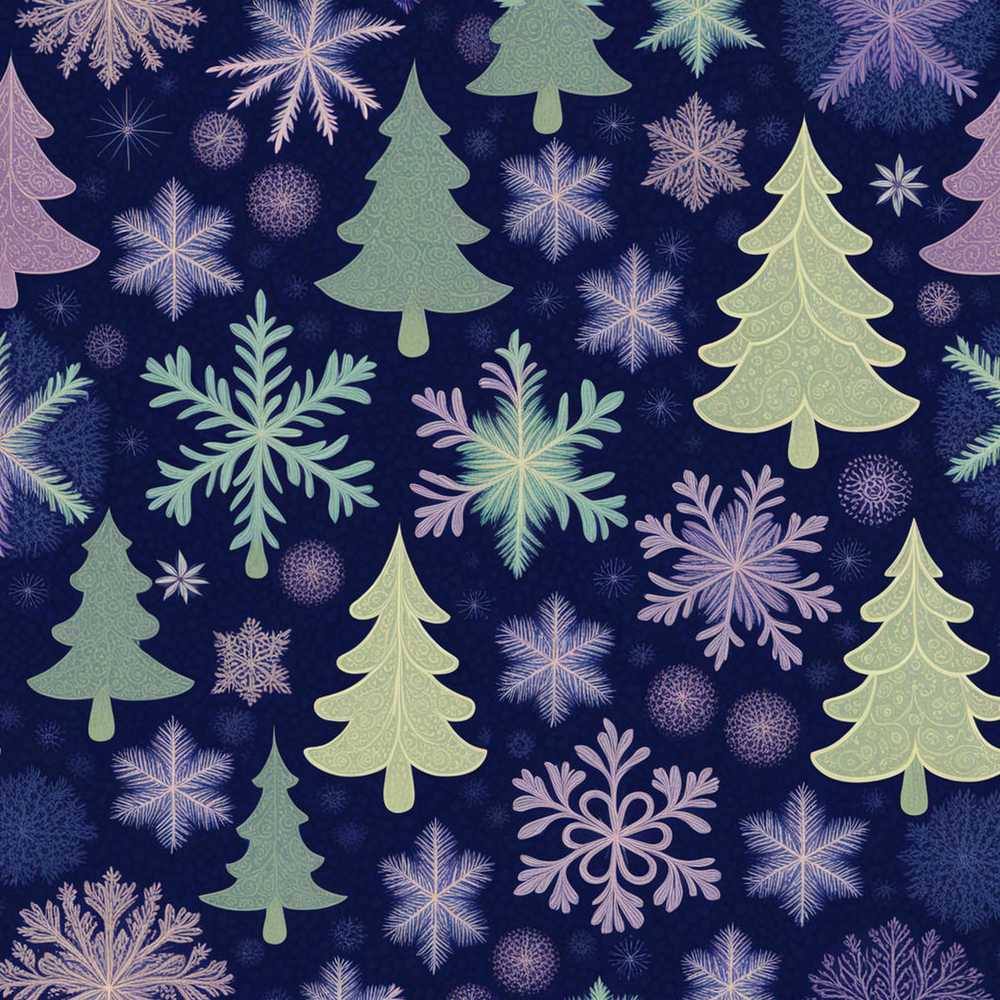Elegant Winter Snowflakes and Christmas Trees Dark Blue