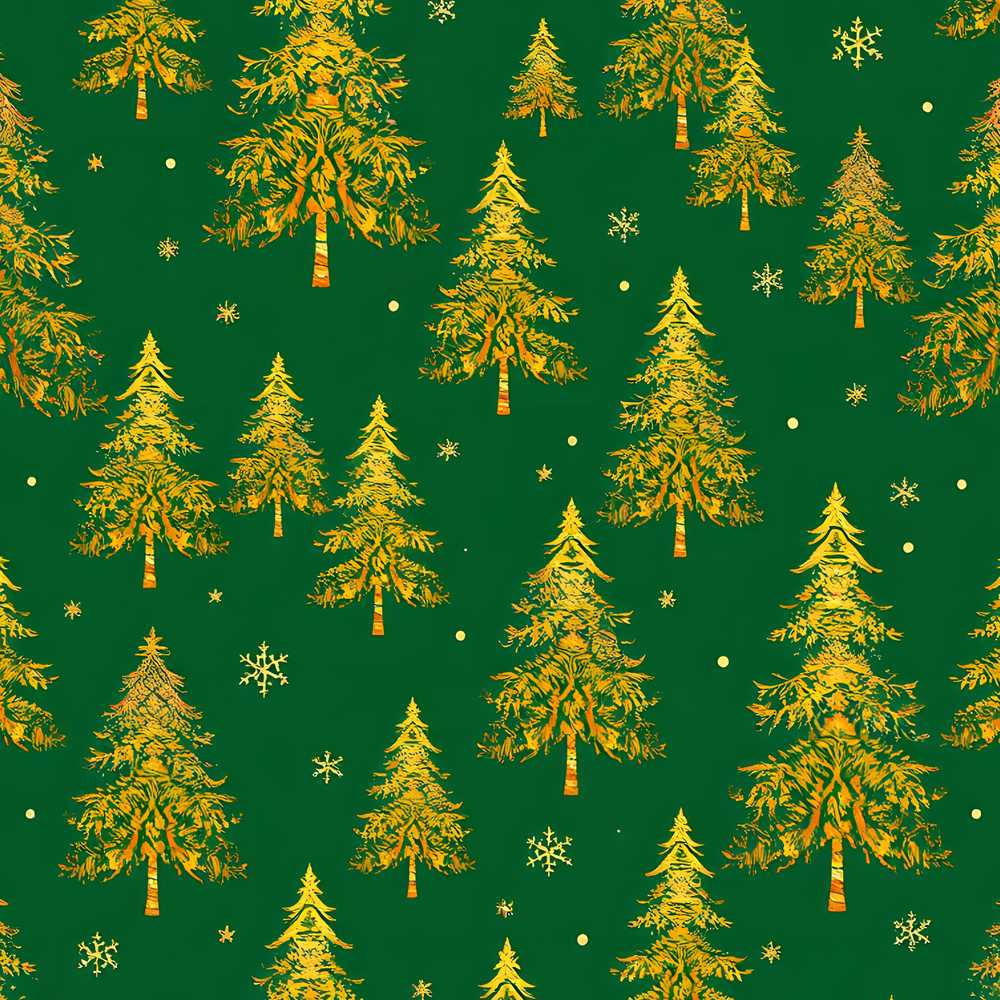 Golden Christmas Trees Forest Green Festive Holiday Seasonal