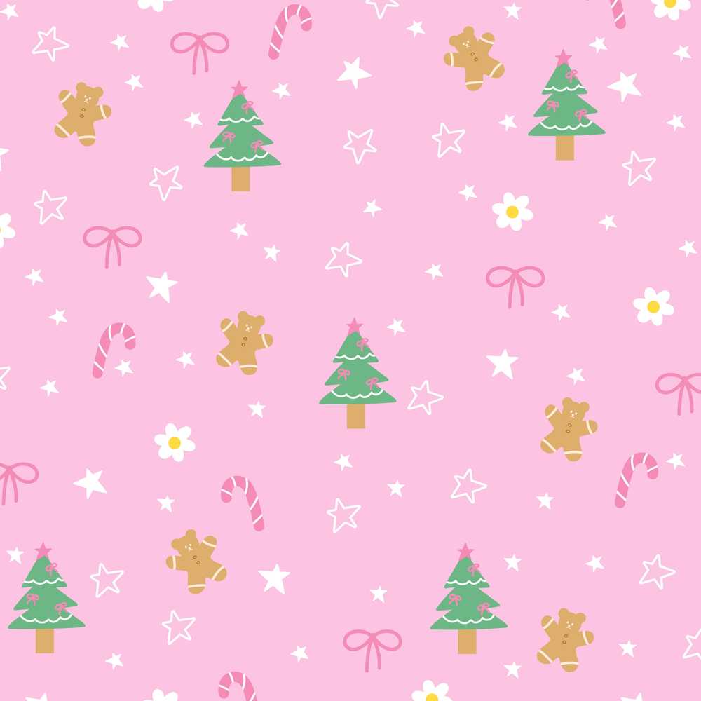 Cute Christmas Trees Gingerbread Candy Pink Festive Holiday