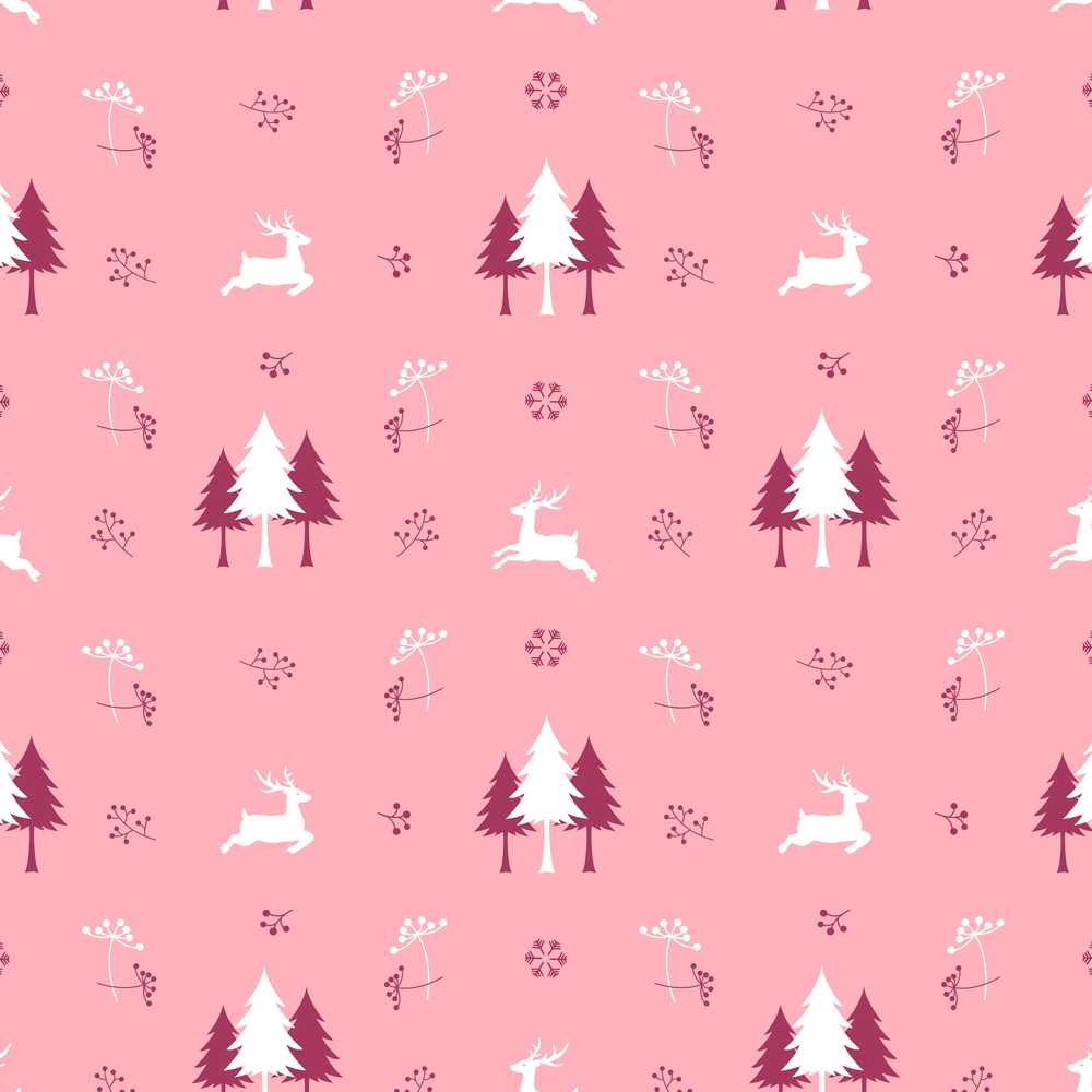 Minimal Deer Forest Trees Pink Winter Decorative Repeat