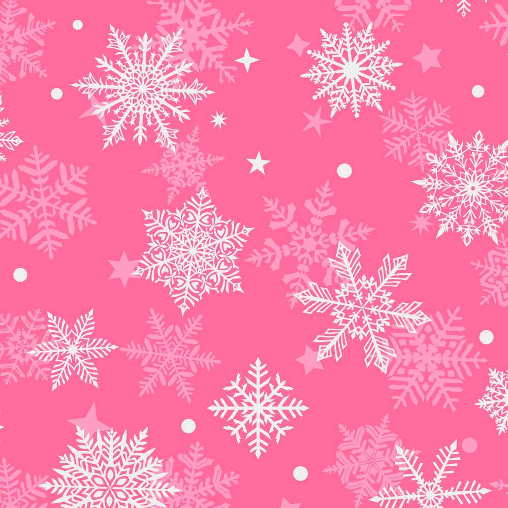 Decorative Pink Snowflakes Stars Festive Holiday Seasonal Pattern
