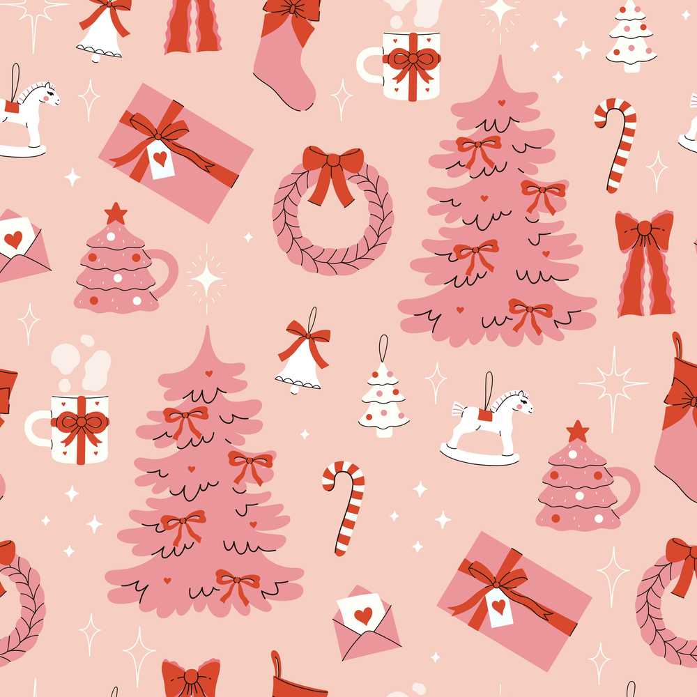 Cute Pink Christmas Trees Gifts Candy Canes Festive
