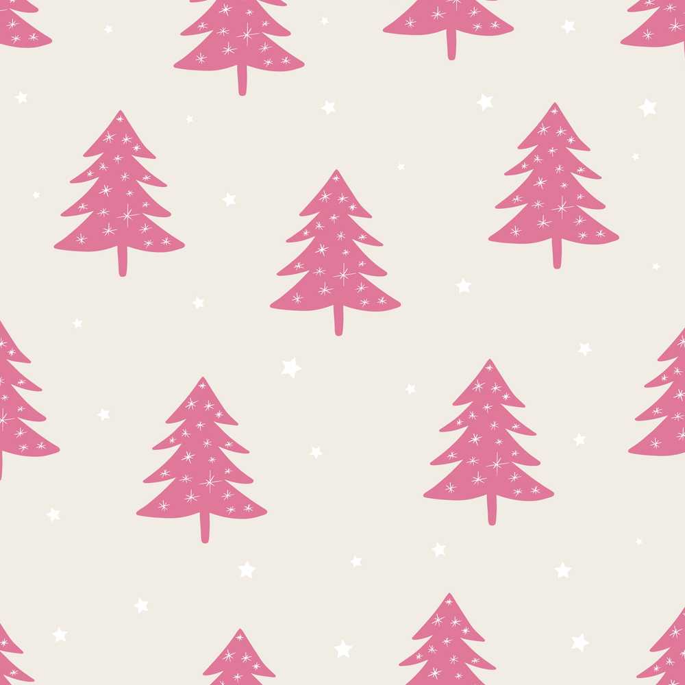 Minimal Pink Christmas Trees Stars Winter Festive Holiday