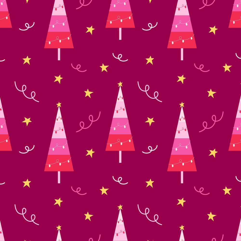 Pink Christmas Trees Stars Lights Festive Holiday Seasonal