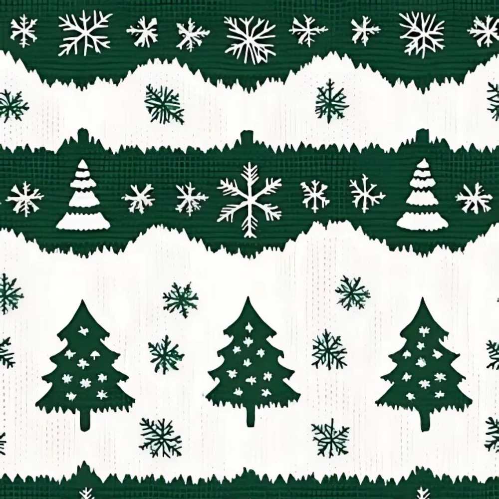 Green White Snowflakes Christmas Trees Winter Festive Holiday