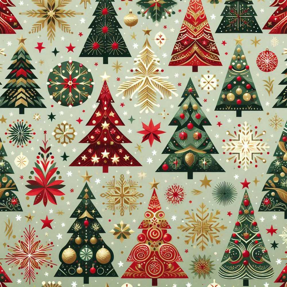 Luxury Christmas Trees Gold Red Snowflakes Festive Holiday