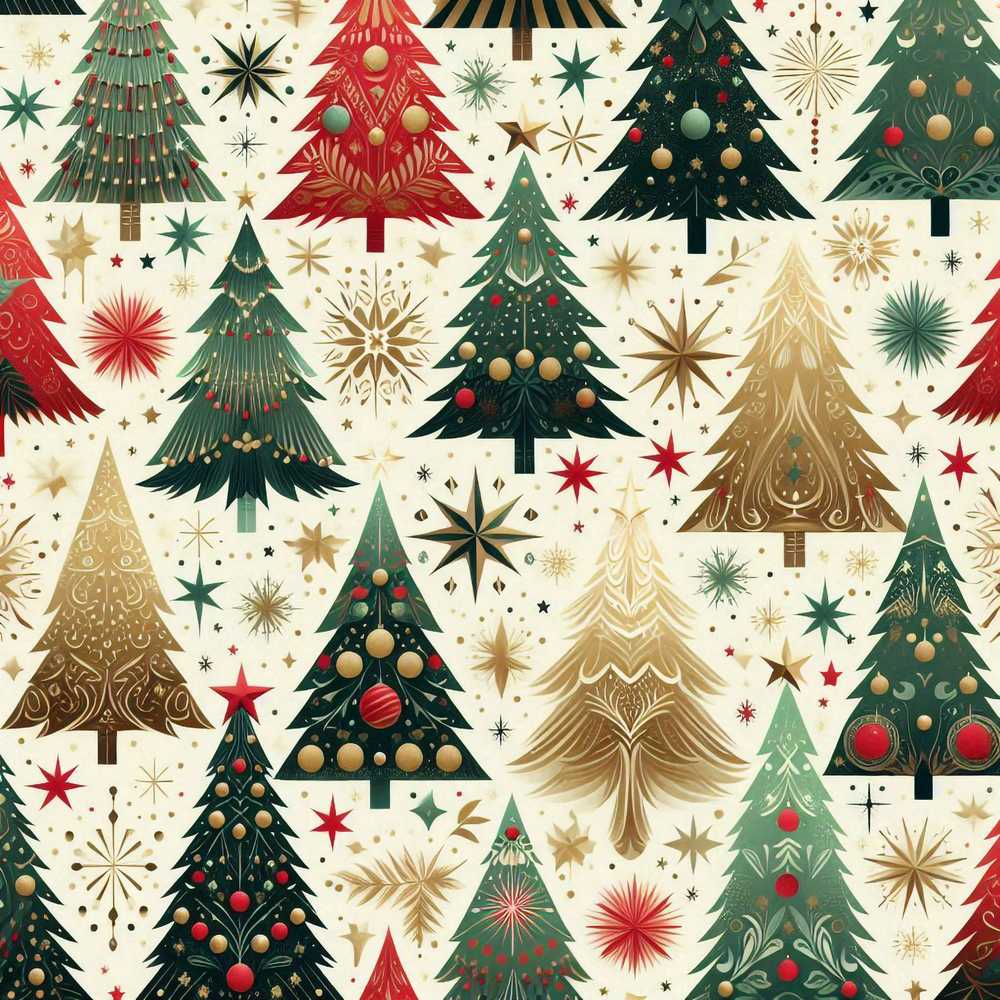 Elegant Holiday Fir Trees with Stars Snowflakes and Gold Accents
