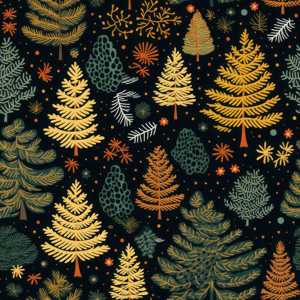 Modern Scandinavian Winter Trees in Gold and Dark Background