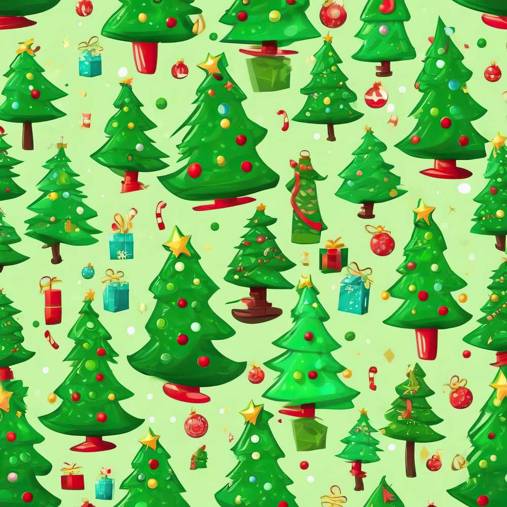 Bright Green Christmas Trees with Gifts Candy Canes and Ornaments