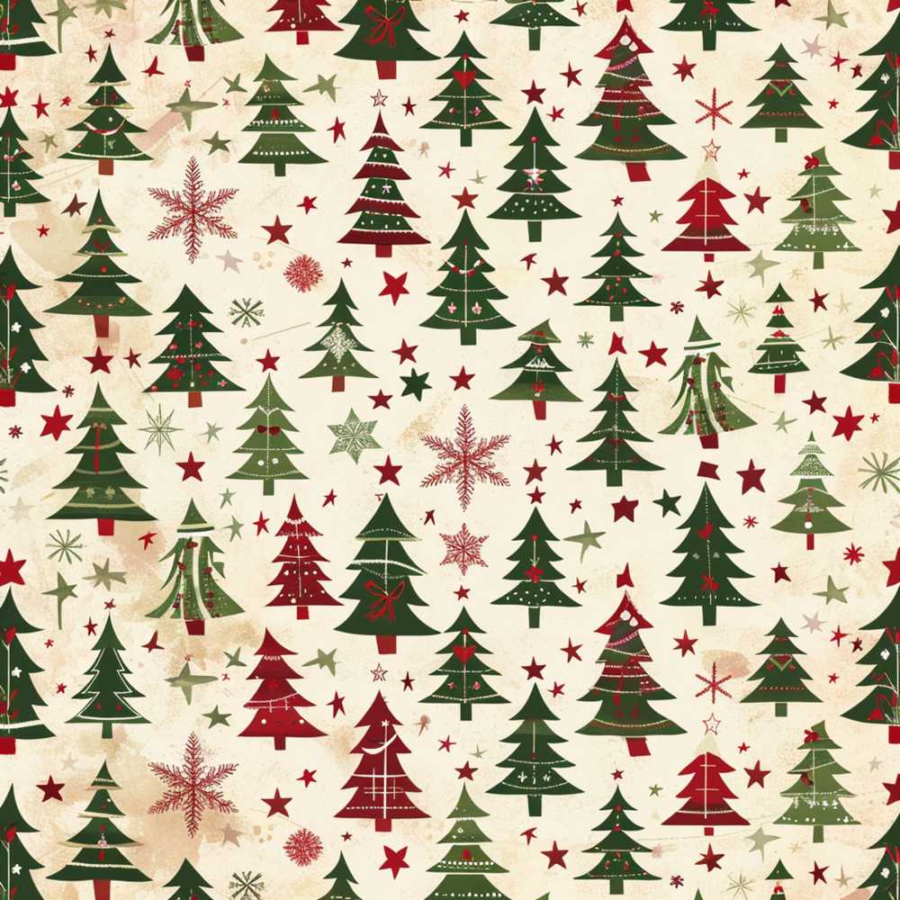 Classic Holiday Trees with Red Stars and Snowflakes Vintage