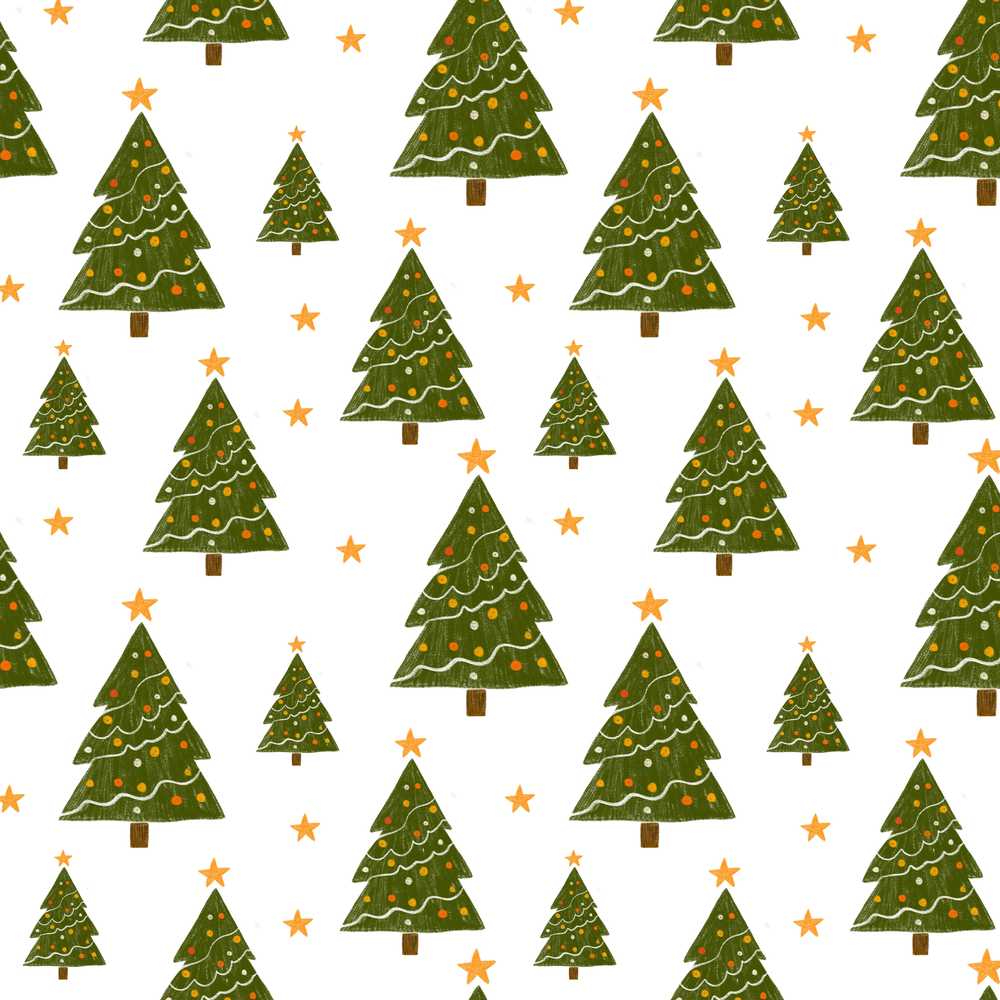 Cute Christmas Trees with Golden Stars Minimal Holiday