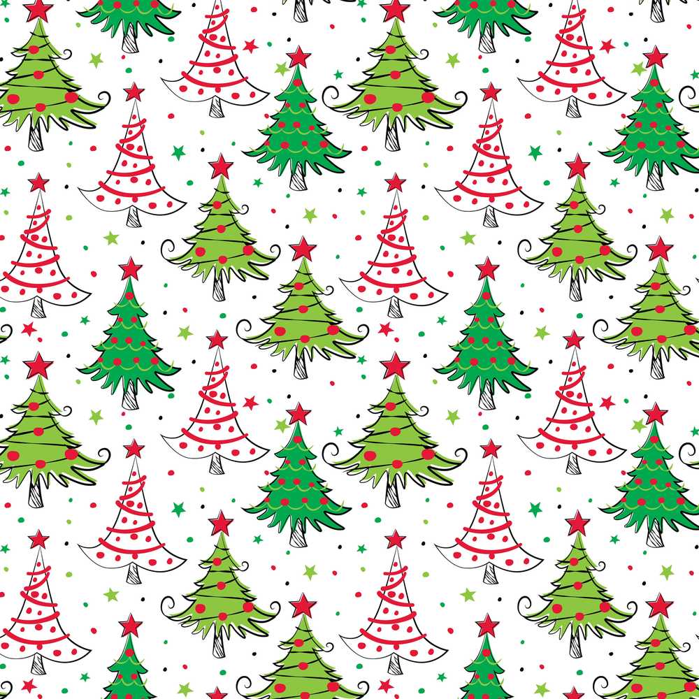 Whimsical Christmas Trees with Red Green s and Stars