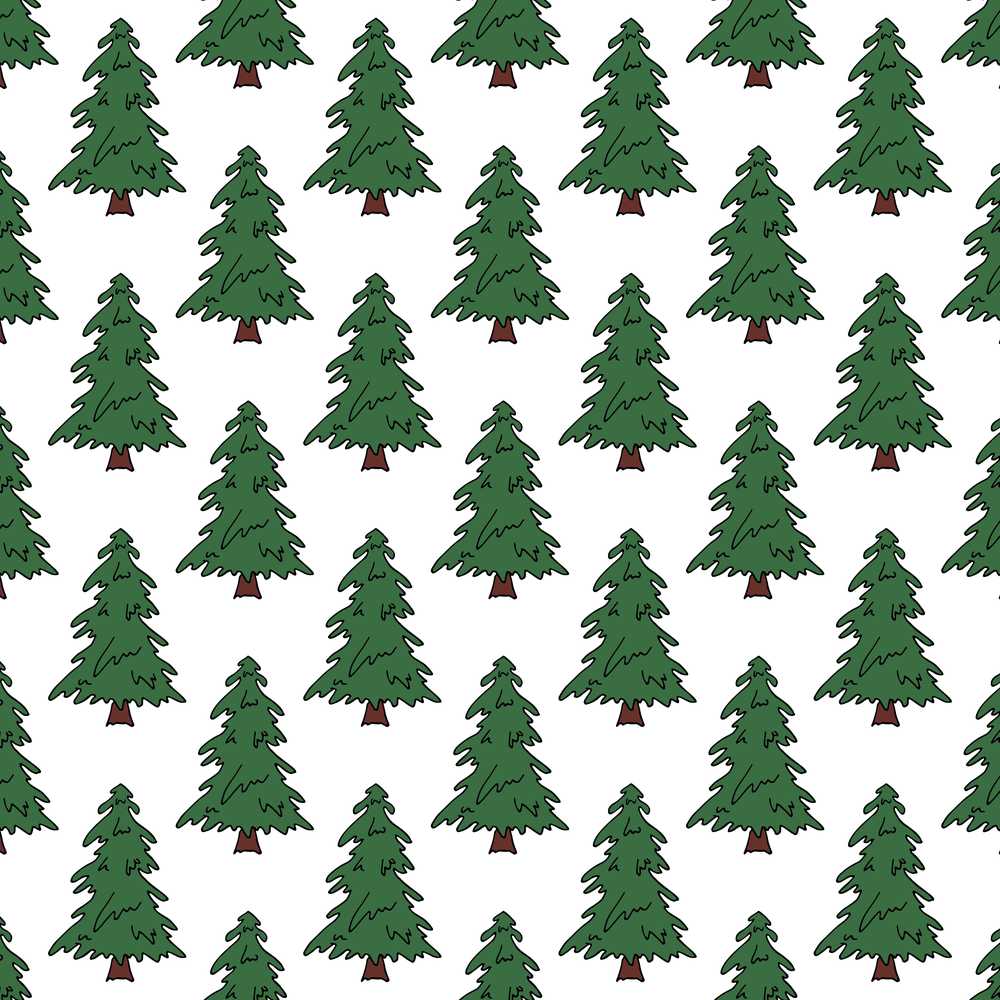 Minimal Hand Drawn Christmas Trees on White Background