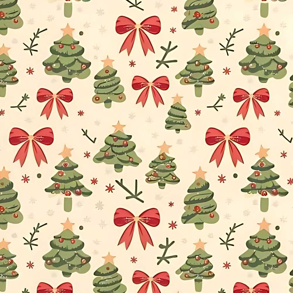 Watercolor Christmas Trees with Red Bows and Winter Elements