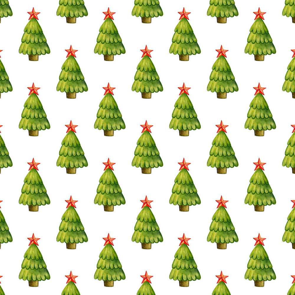 Watercolor Christmas Trees with Red Star Toppers Minimal