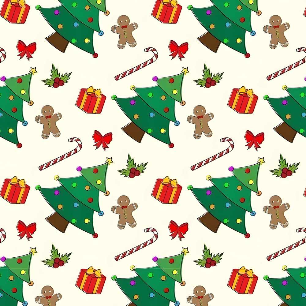 Cute Christmas Trees with Gifts Candy Canes and Gingerbread