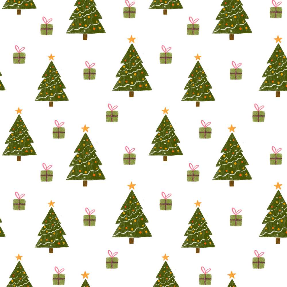 Minimal Christmas Trees with Gifts and Stars Cute