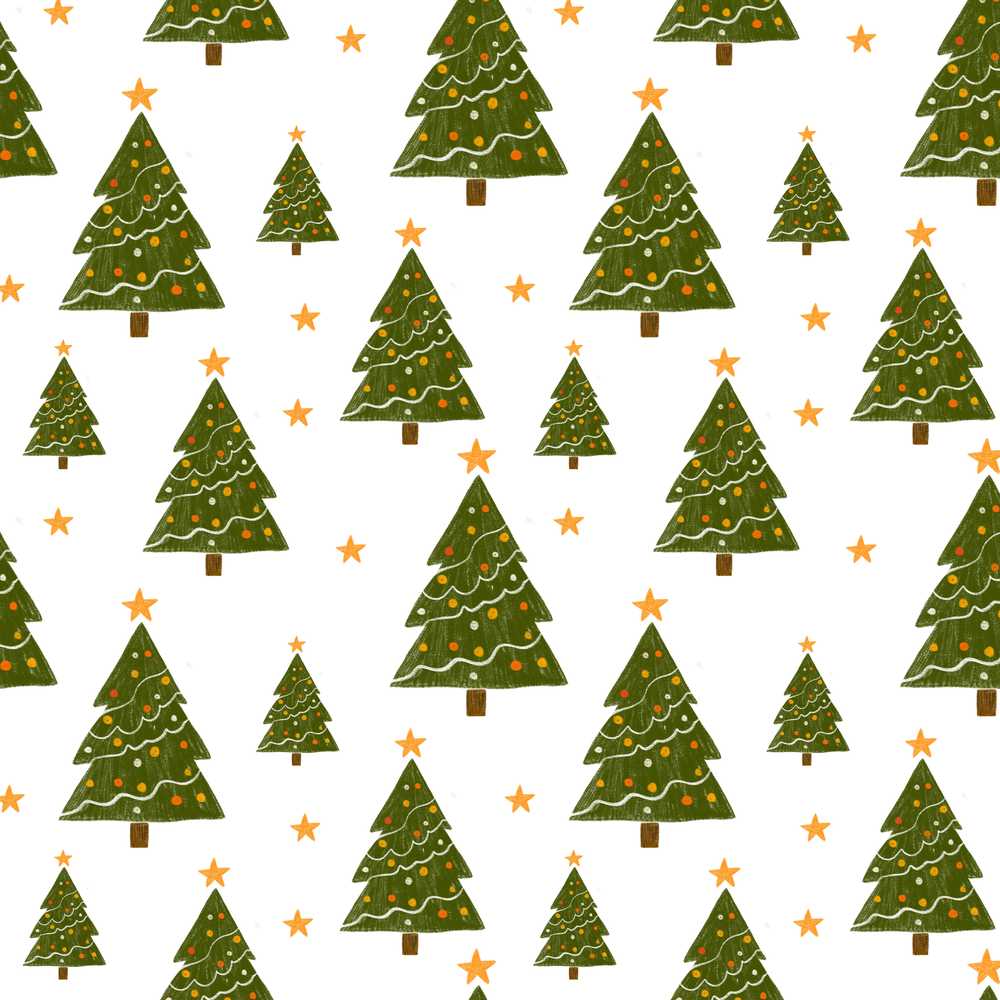 Hand Drawn Christmas Trees with Stars Minimal Festive