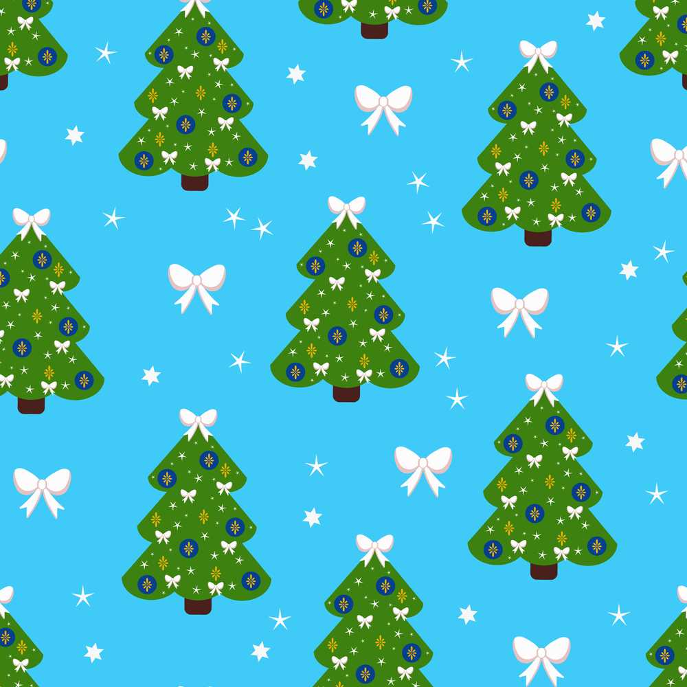 Christmas Trees with Bows and Stars on Blue Cute Festive