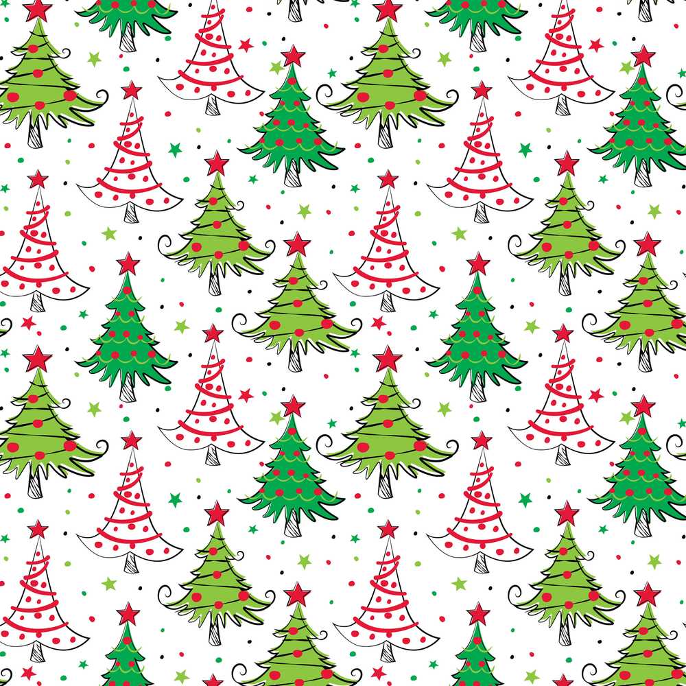 Hand Drawn Christmas Trees with Stars Dots and Swirls Cute