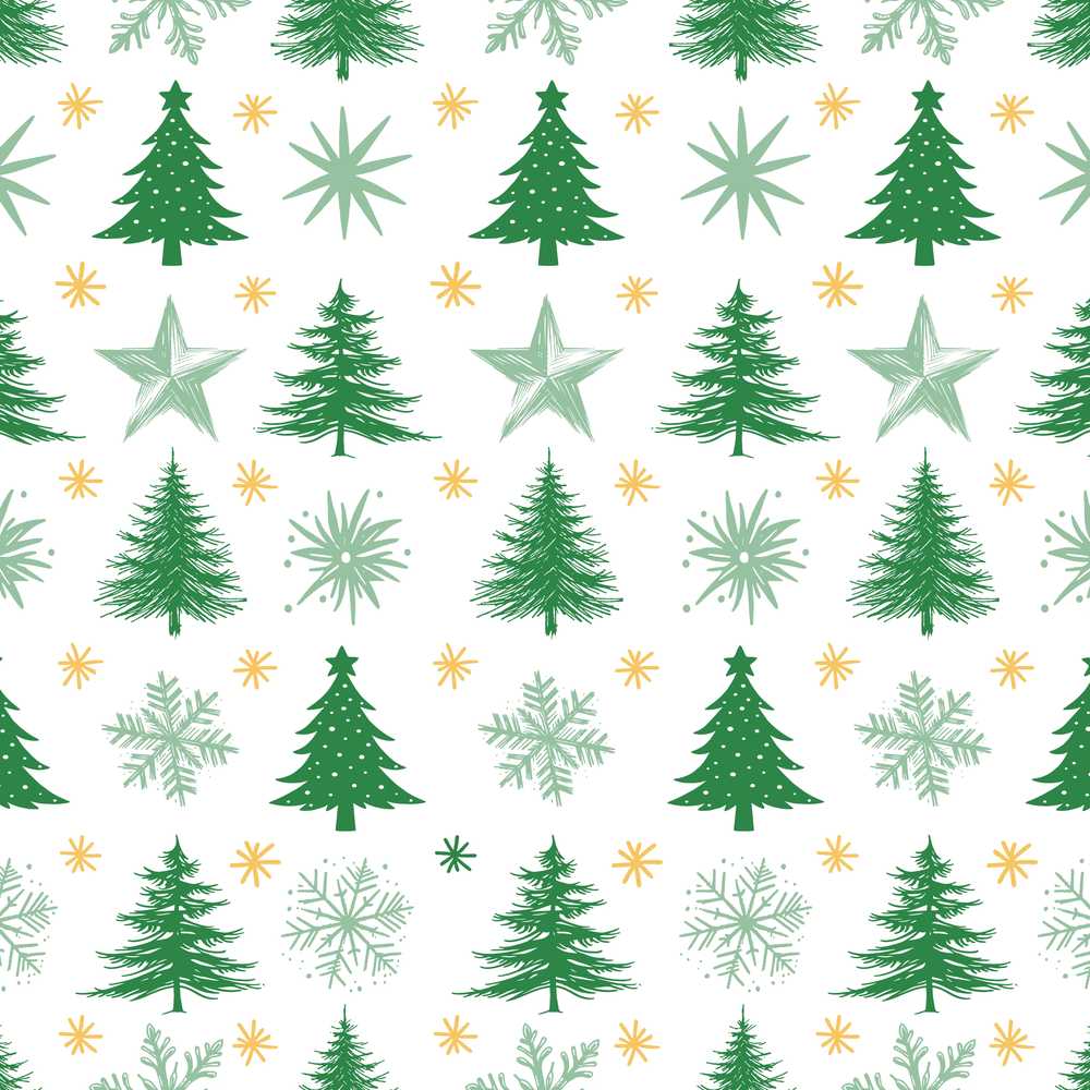 Minimal Christmas Trees with Snowflakes and Starbursts Festive