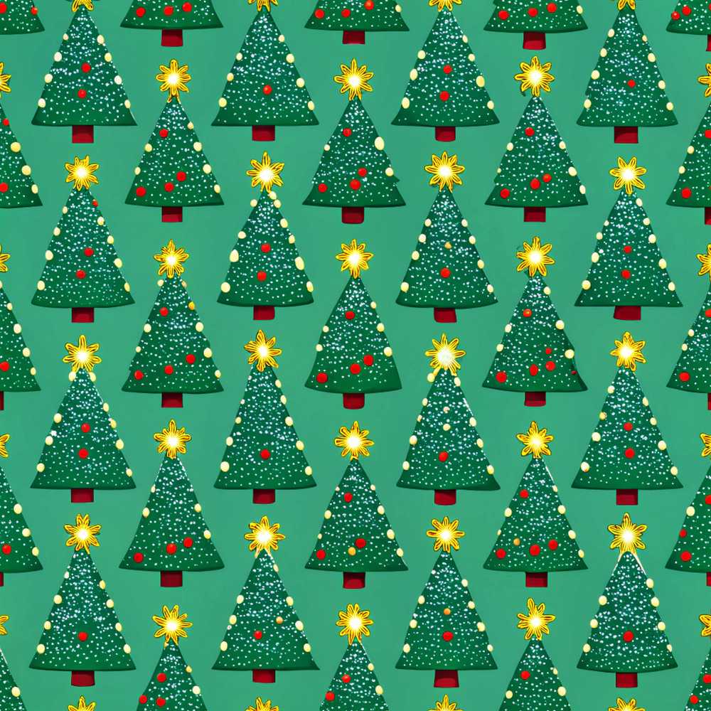 Festive Christmas Trees with Yellow Stars on Green Background