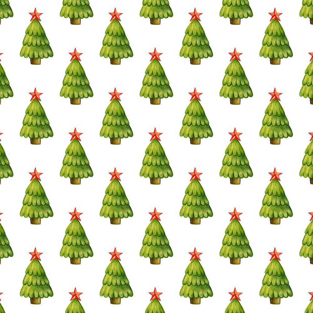 Watercolor Christmas Trees with Red Star Toppers Festive