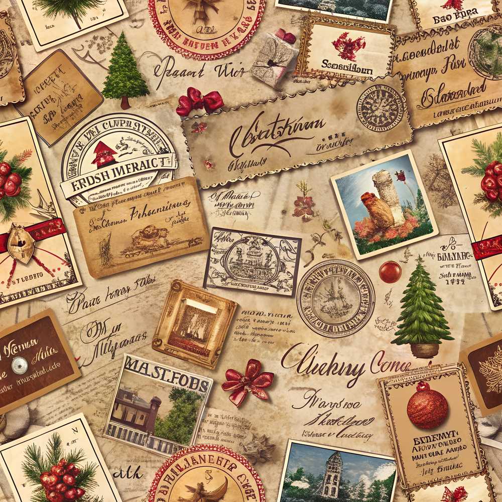 Vintage Christmas Ephemera with Letters Stamps and Holiday Motifs