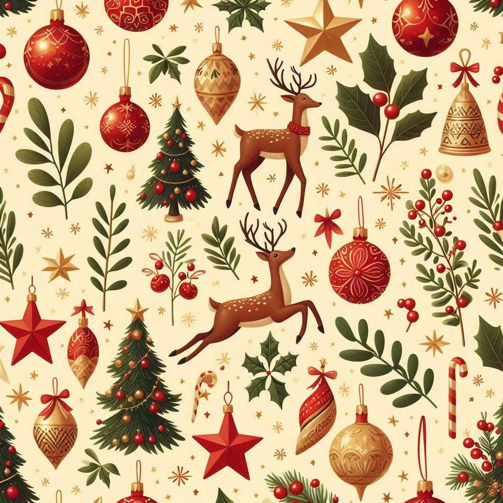 Cute Reindeer Christmas Trees Baubles and Festive Holiday Elements