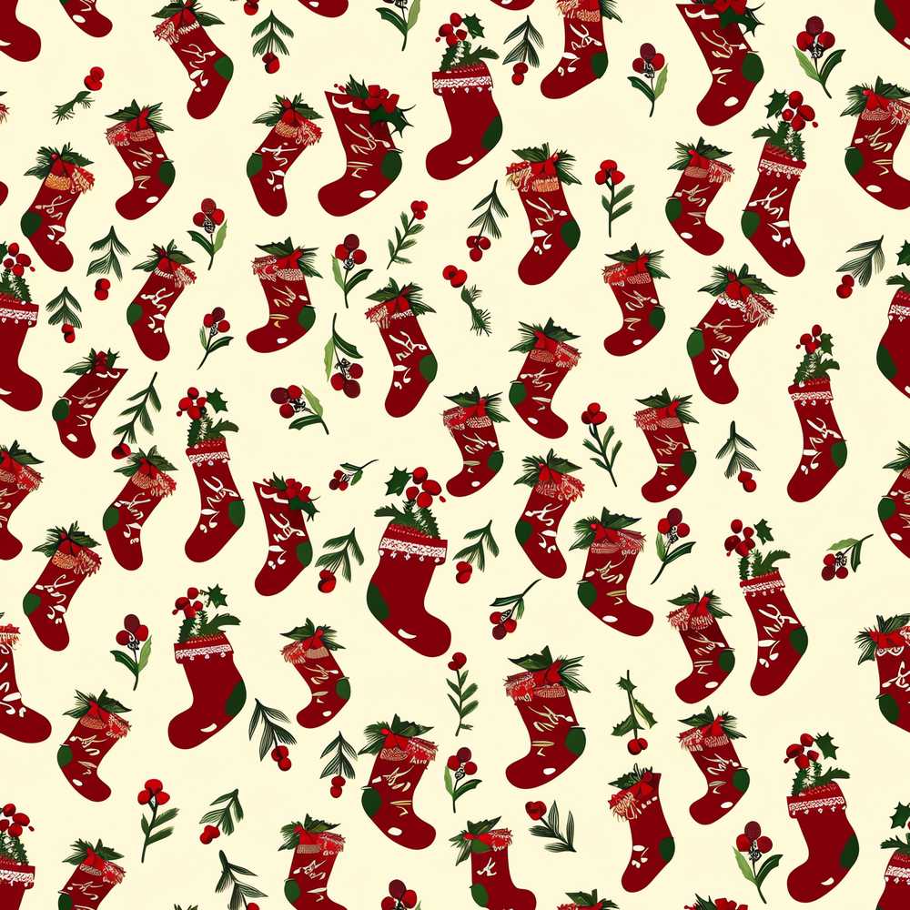 Cute Christmas Stockings Holly Berries and Festive Holiday Elements