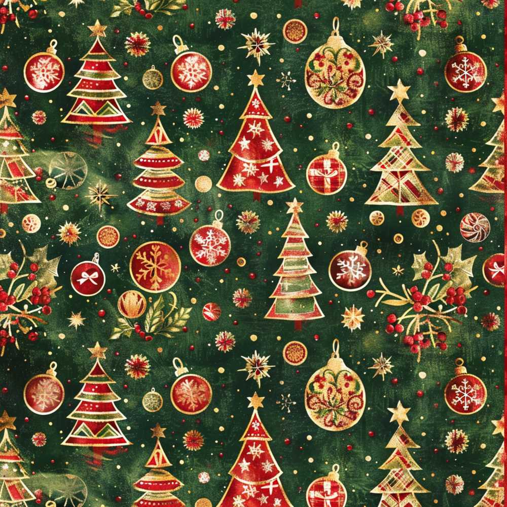 Vintage Christmas Trees Ornaments Snowflakes and Festive Decorations