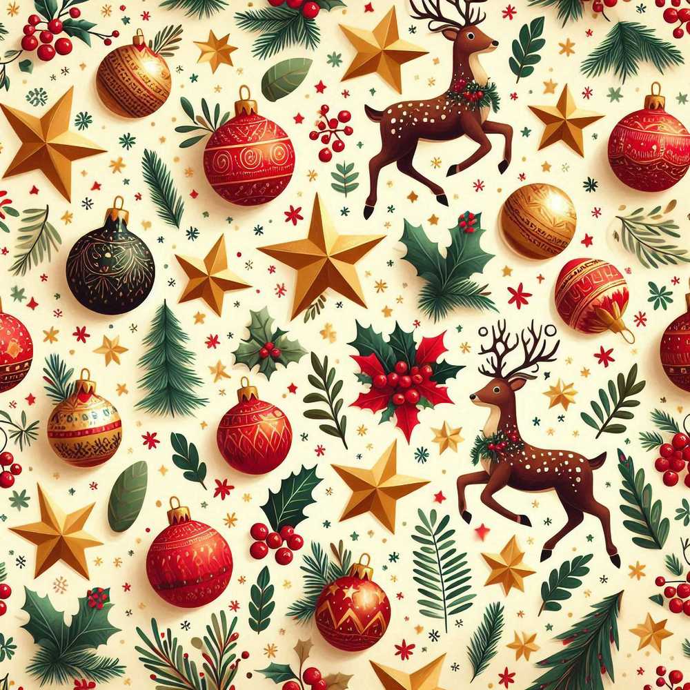Festive Christmas Reindeer Baubles Stars and Holly Berry Elements