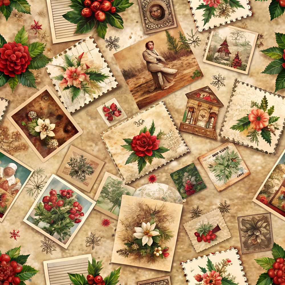 Vintage Christmas Cards Floral Arrangements and Rustic Holiday Collage