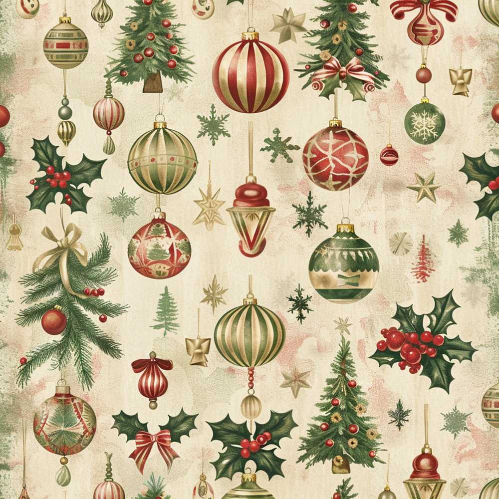 Classic Christmas Baubles Trees and Snowflakes Festive Holiday