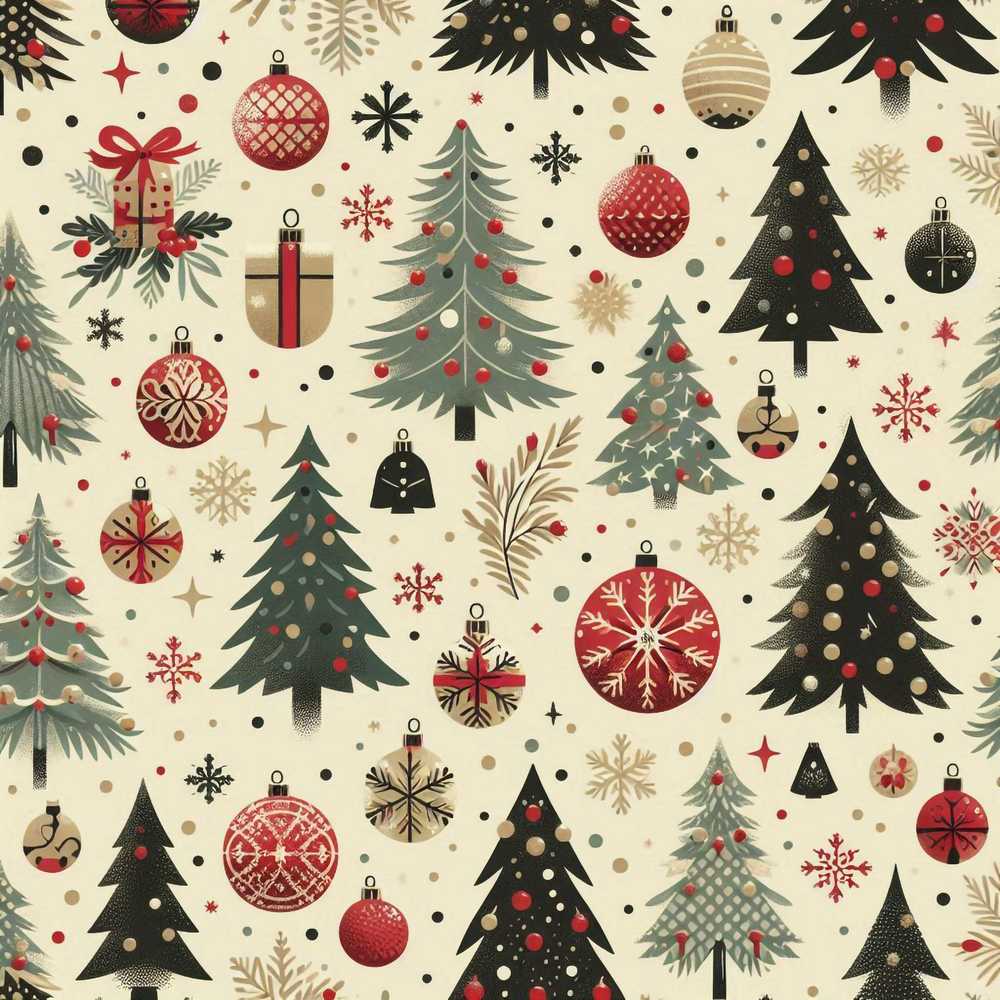 Scandinavian Christmas Trees Baubles Snowflakes Nordic Festive Holiday