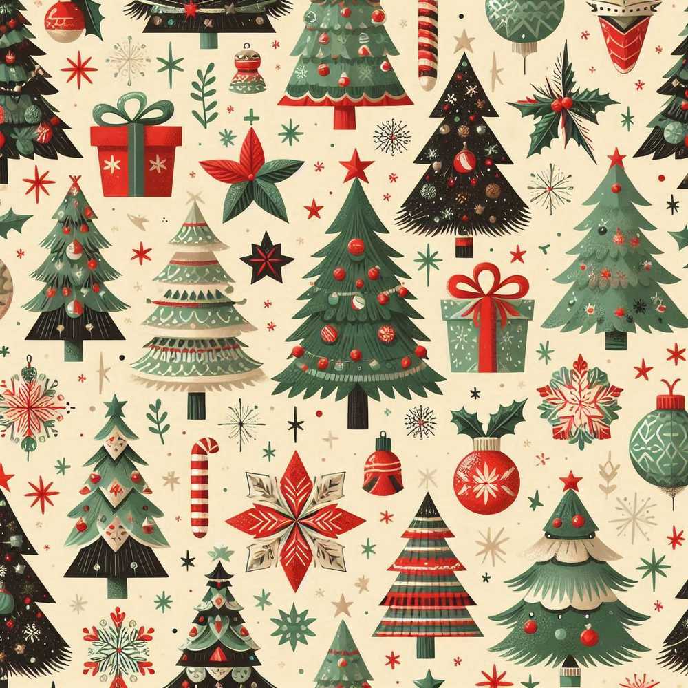 Modern Christmas Trees Gifts Stars Ornaments Festive Holiday