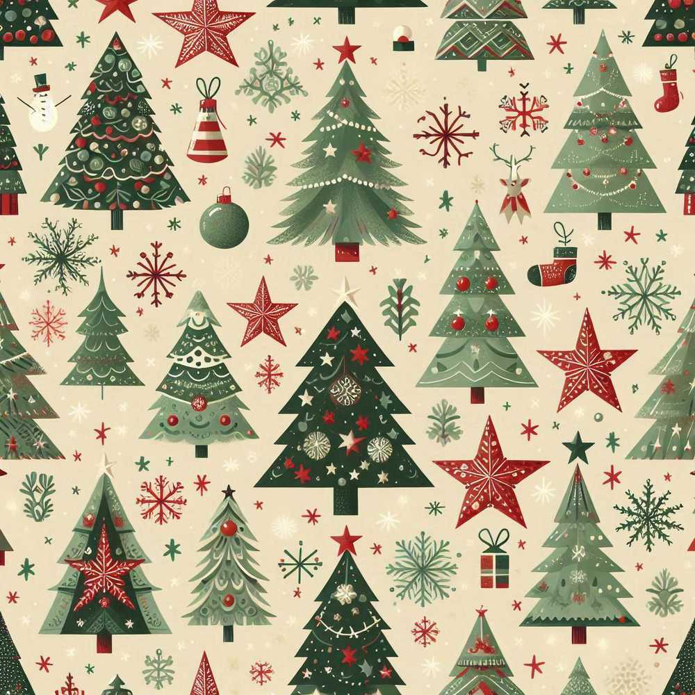 Christmas Trees Stars Snowflakes Holiday Festive Seasonal Pattern