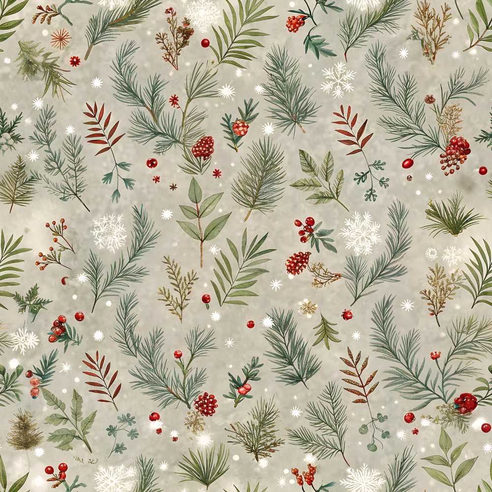 Minimal Winter Botanical Pine Branch Berries Wildflower Pattern